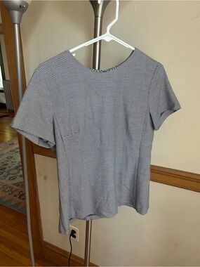Ann Taylor Black & White Striped Short Sleeve Crewneck Top